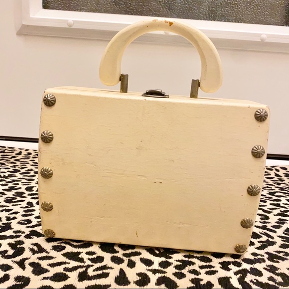 VTG 50s • Portable Handheld Wooden Box Bag - Picture 2 of 14